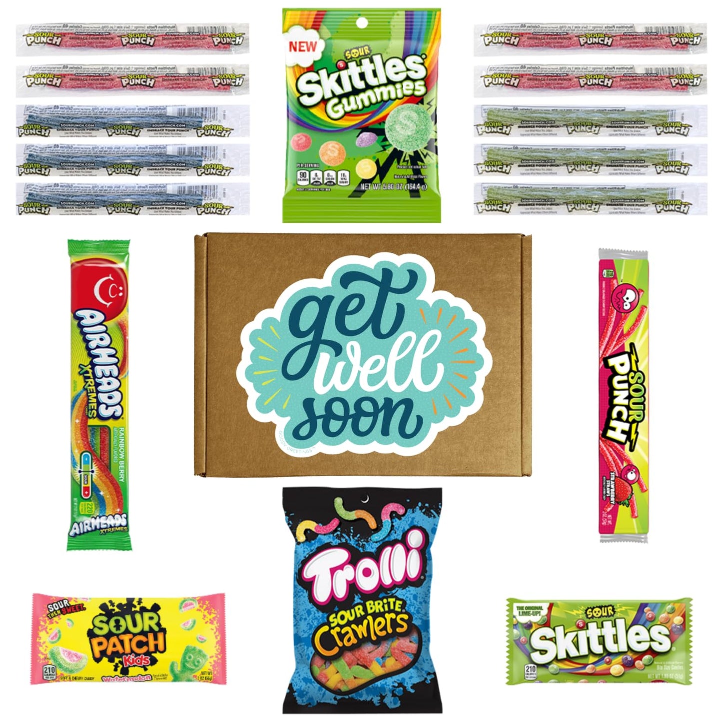Hangry Kit Get Well Soon Sour Candy Kit - 16-Piece Variety Pack With All Your Favorite Sour Candy Classics In A 'Get Well Soon'
