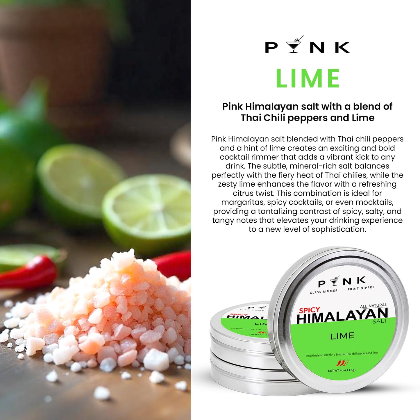 PYNK SALT Zesty Flavored Salt for Margaritas and Cocktails, 4oz Can