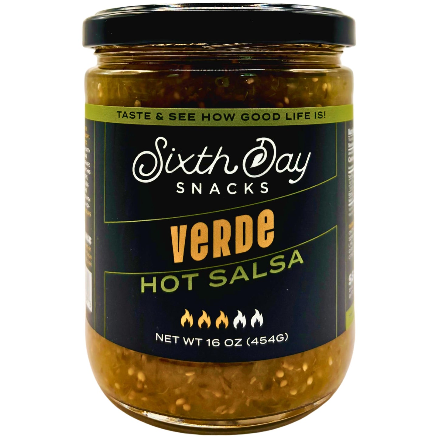Sixth Day Snacks Hot Salsa Verde (16 oz.) - Gluten Free, Fresh Ingredients, Vegan, and Low Sodium