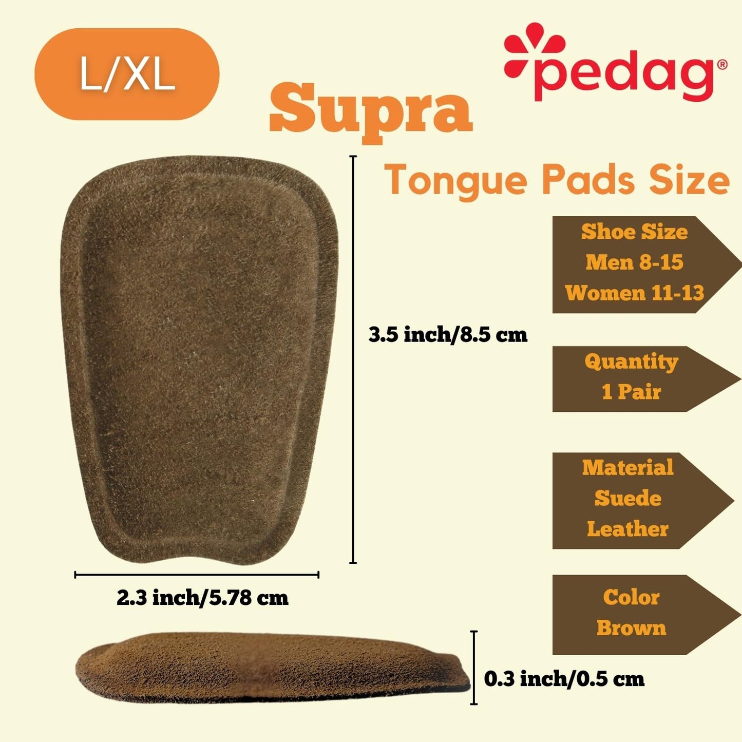 Pedag Supra  German Handmade Shoe Tongue Pads  Soft Suede Leather And Memory Foam Shoe Padding  Solves Loose Shoes Problem  1 Pa