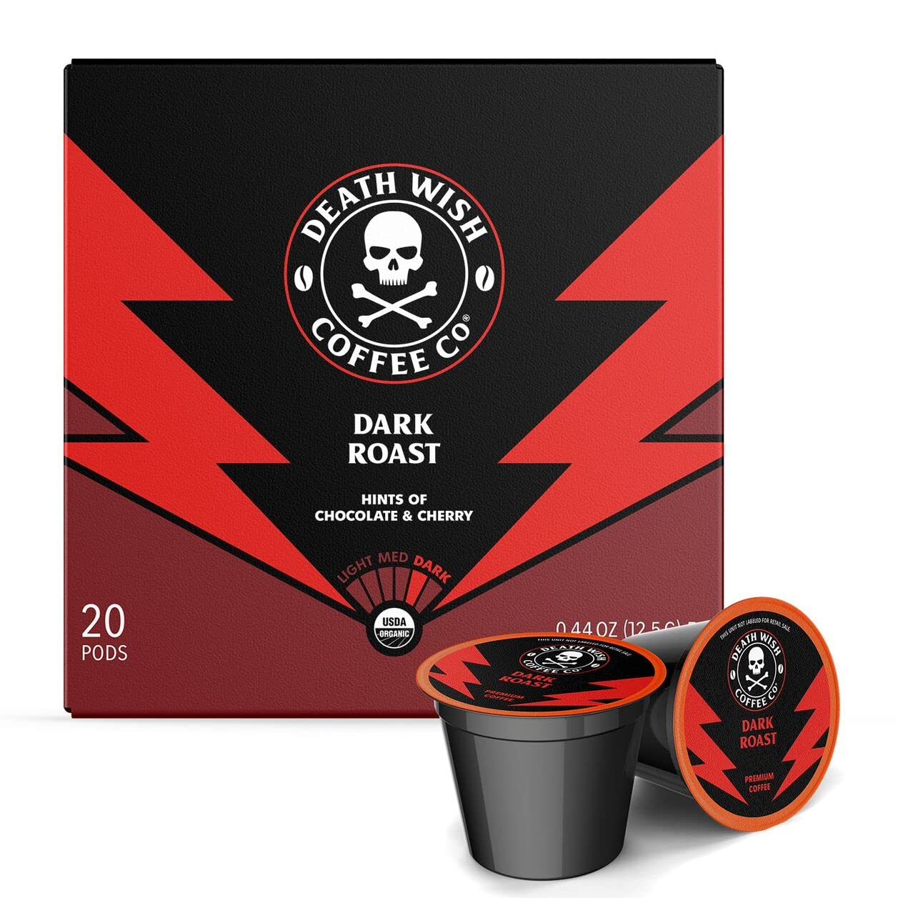 Death Wish Coffee Dark Roast Single Serve Pods - USDA Organic, Fair Trade, 20 Count