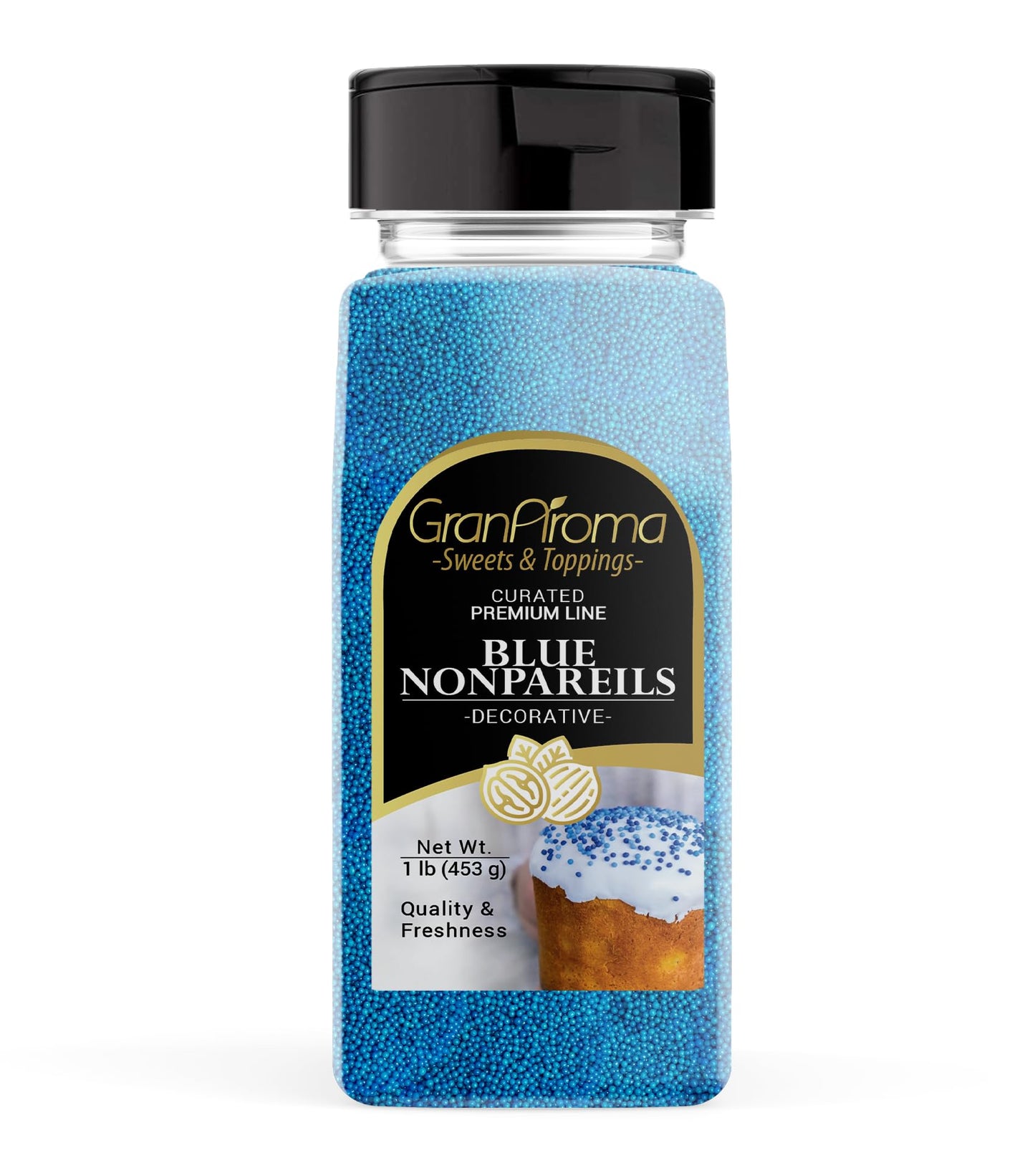 GranAroma Blue Nonpareils, 1 lb, Decorative Sprinkles, Cakes & Cookies, Bakery Staple