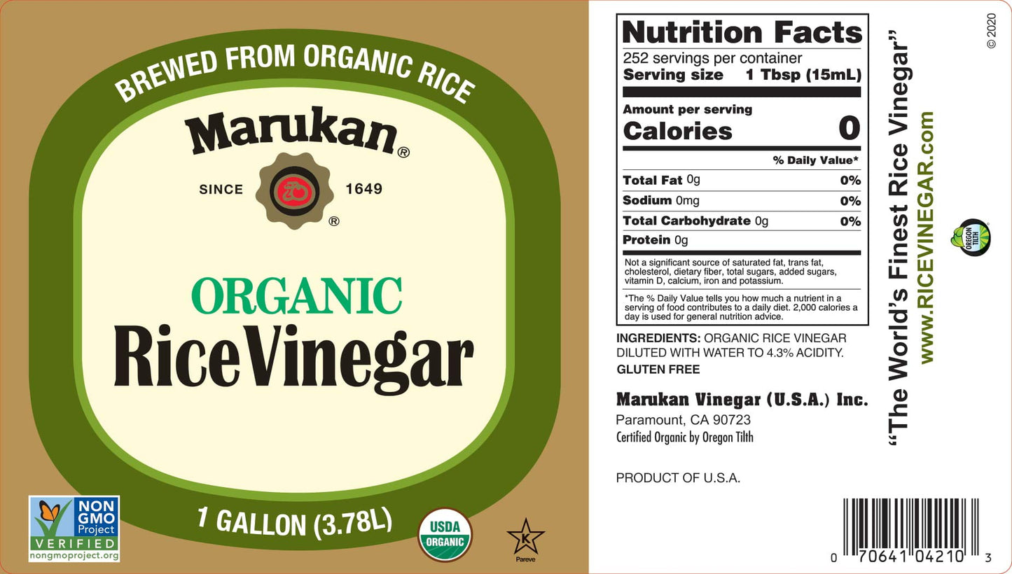 Marukan Organic Unseasoned Rice Vinegar, Pack of 2, 128 Fl Oz Total