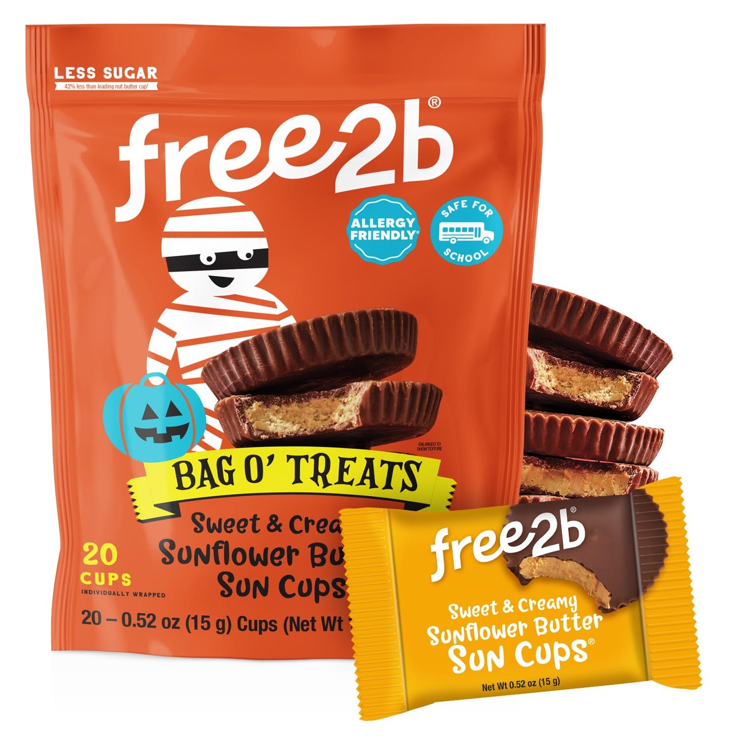 Free 2b Dark Chocolate Sunflower Butter Cups, Gluten-Free, Dairy-Free, Nut-Free, 0.7 Oz. Cup, Pack of 18