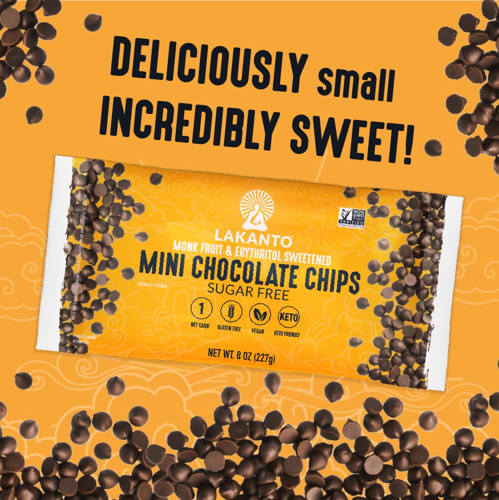 Lakanto Sugar Free Mini Chocolate Chips - Monk Fruit Sweetener And Erythritol, Perfect For Baking, Pancakes, Muffins, Protein Bi