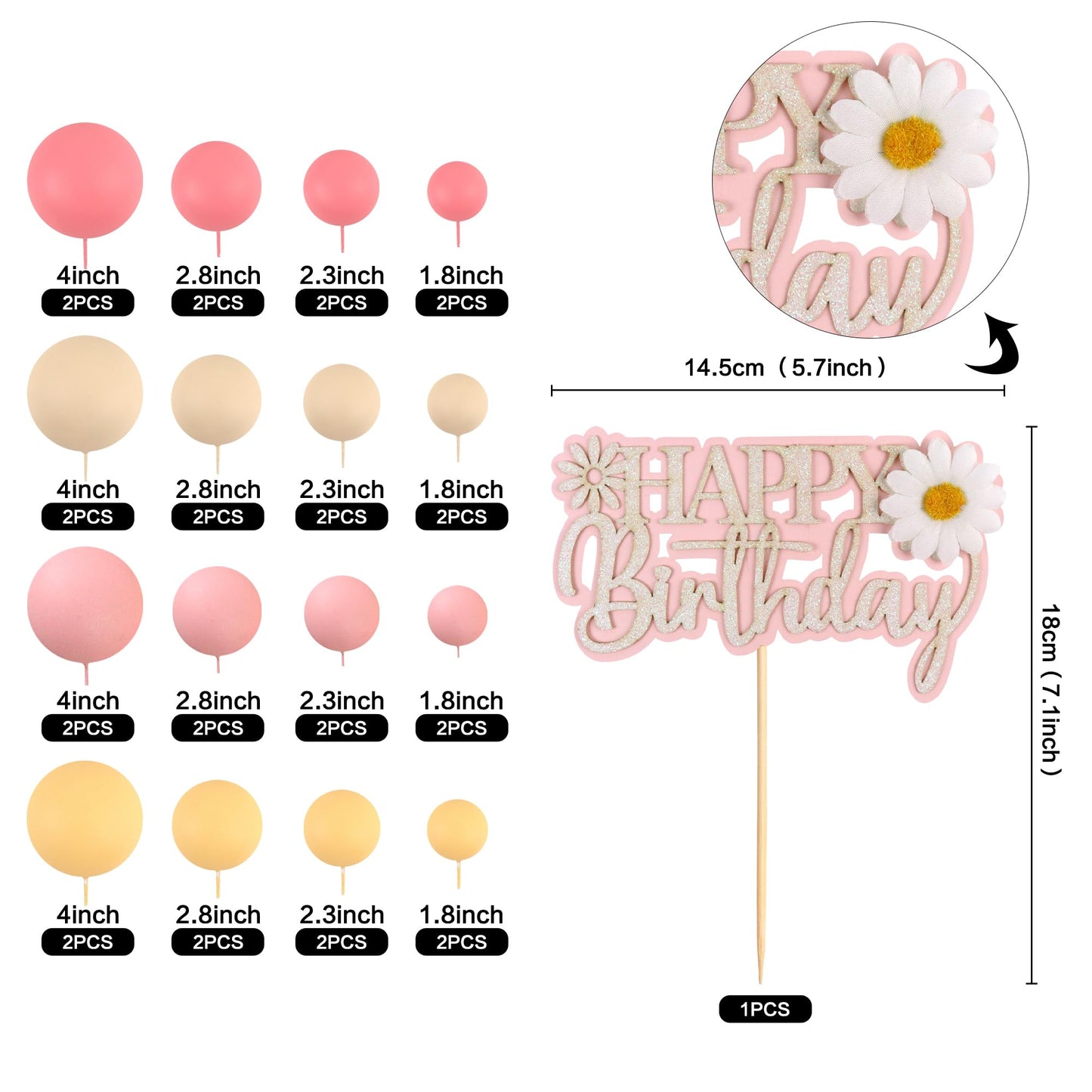 Keaziu Daisy Cupcake Toppers - 30 Pack Birthday Party Decor, Boho Groovy Design, White, for Baby Shower and Birthday Celebrations