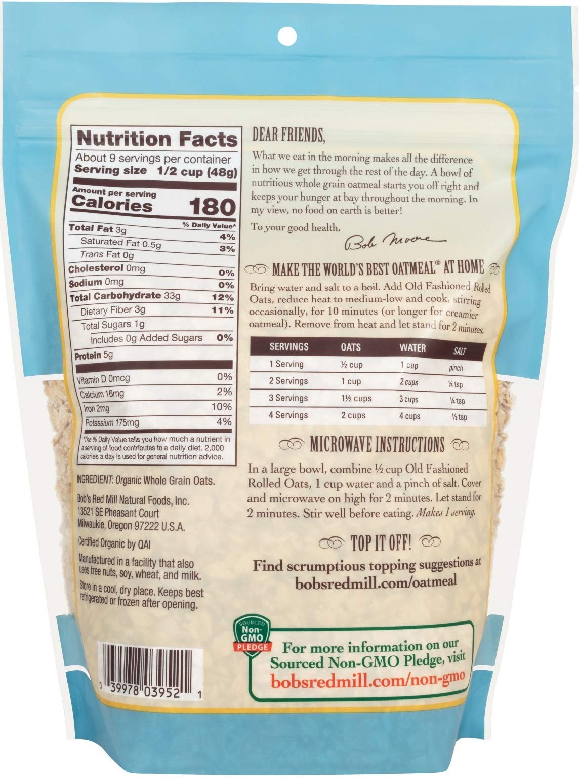 Bob's Red Mill Organic Oats Rolled Regular, 16 Ounce