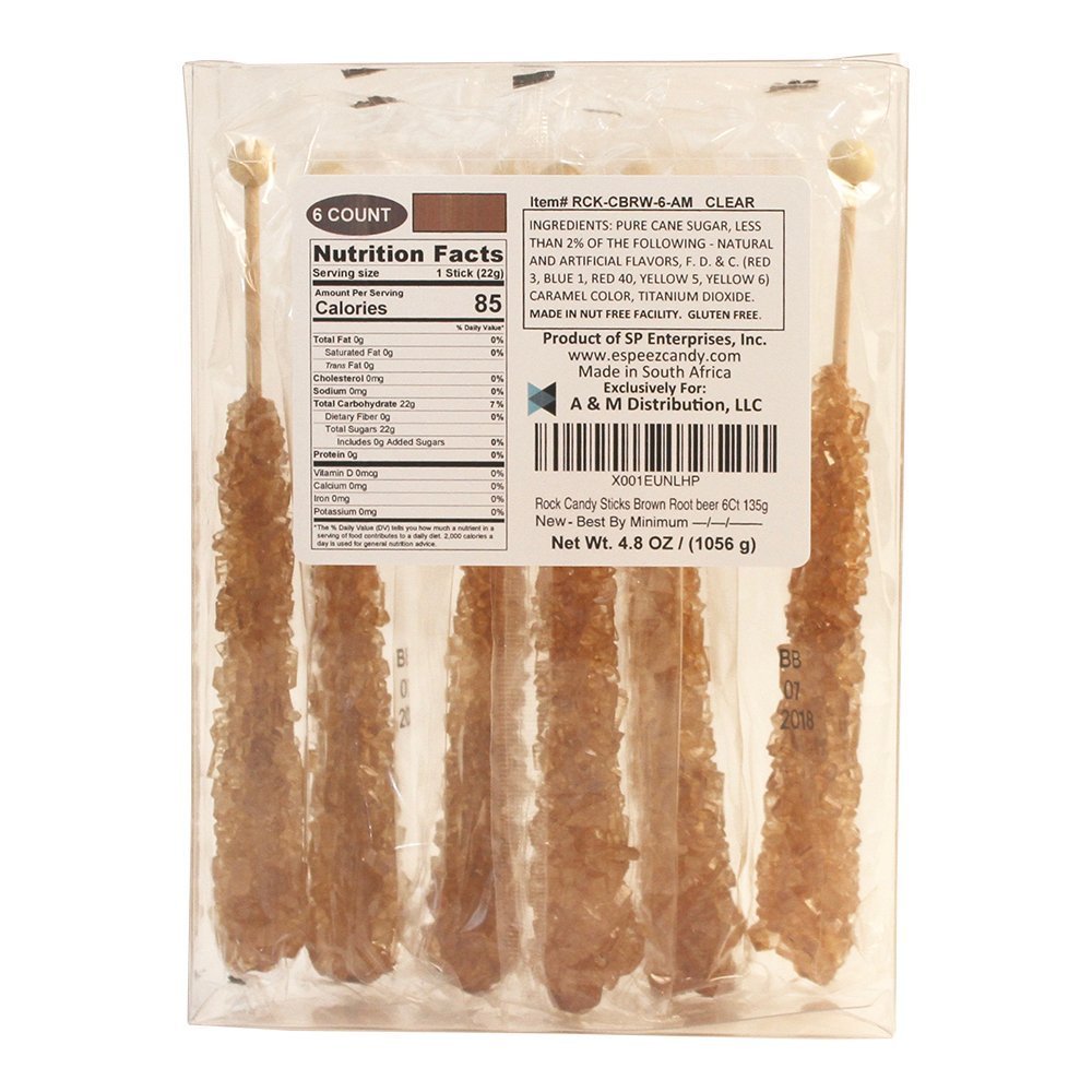 Espeez Extra Large Rock Candy Sticks - 6 Root malt-inspired Lollipops - Individually Wrapped - Perfect for Candy Buffets and Celebrations