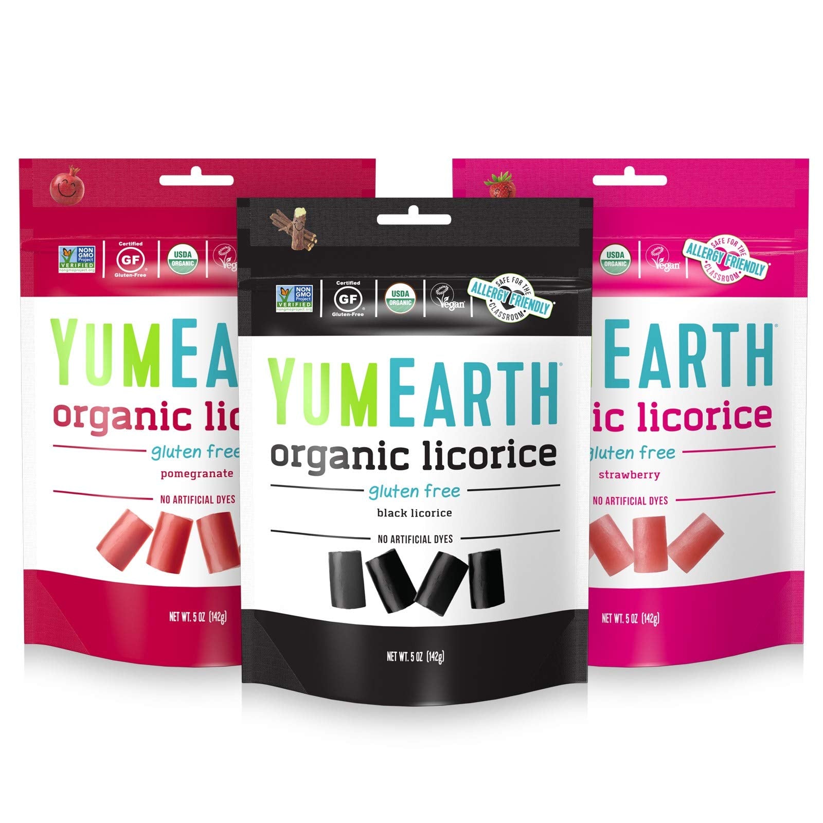 Yumearth Organic Licorice Lovers Variety Pack, 5Oz(Pack Of 6), Allergy Friendly, Strawberry, Pomegranate, Black Licorice, Gluten