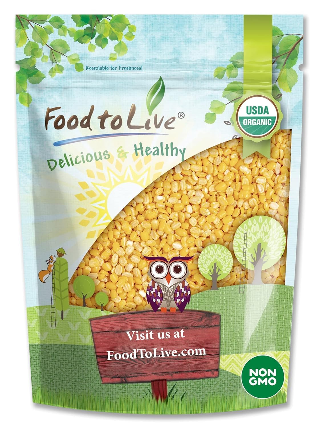 Food to Live Organic Yellow Mung Dal, 4 Pounds - Non-GMO, Peeled Split Mung Beans (Moong Dal). Ayurvedic Food. Easy to Cook. Hig
