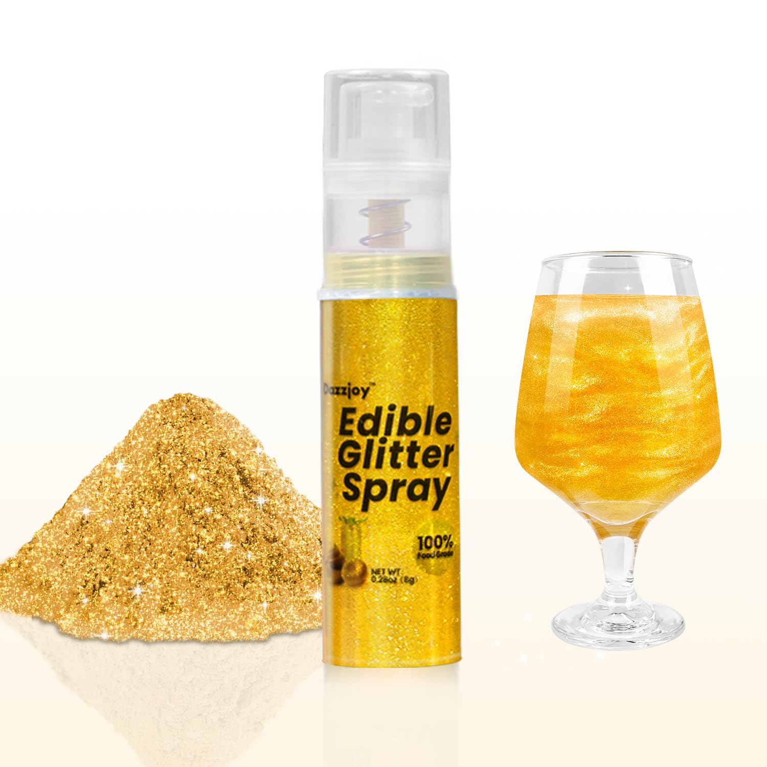 Shimmer Gold Edible Glitter Spray 8g, 100% Food Grade, Kosher & Halal, Shimmer Powder glitter for Drinks, Cocktail, Cupcake, Des