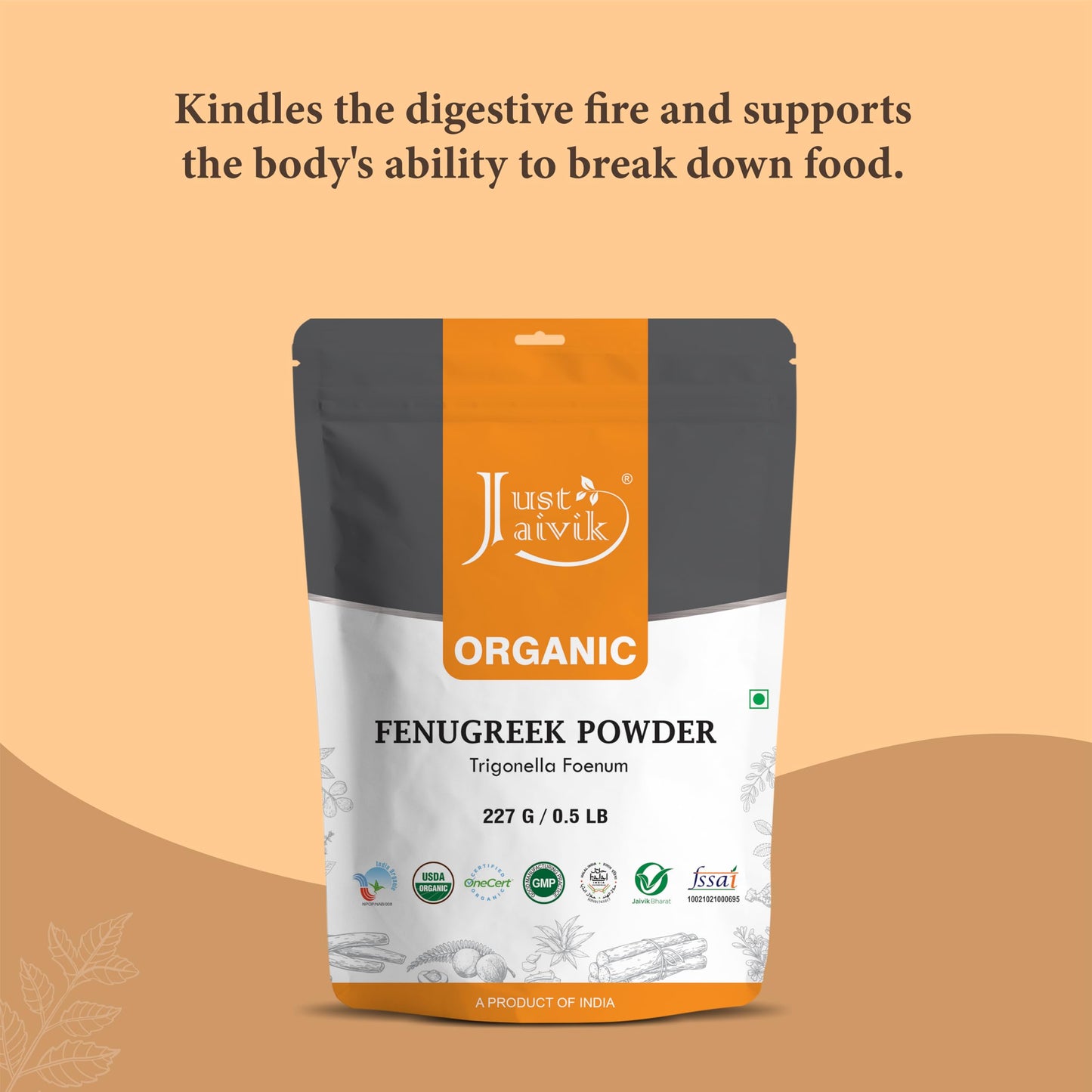 Just Jaivik Organic Fenugreek Powder, 8 oz, Cream, USDA Certified, Supports Healthy Digestion & Immunity