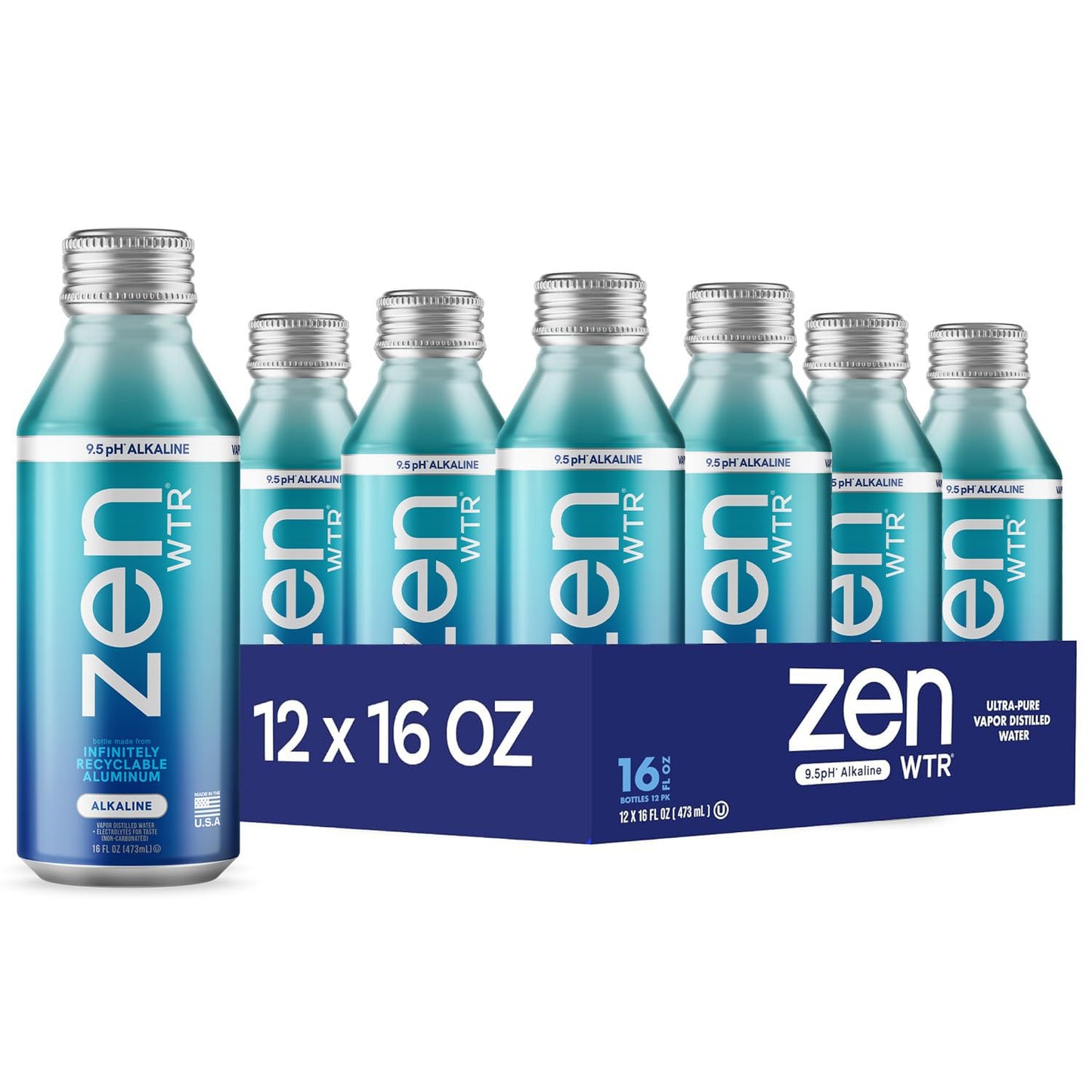 Zenwtr Ultra-Pure, Vapor Distilled Water, 16 Oz (Pack Of 12) Bottled Water, 9 Ph Alkaline Water With Electrolytes For A Crisp, R
