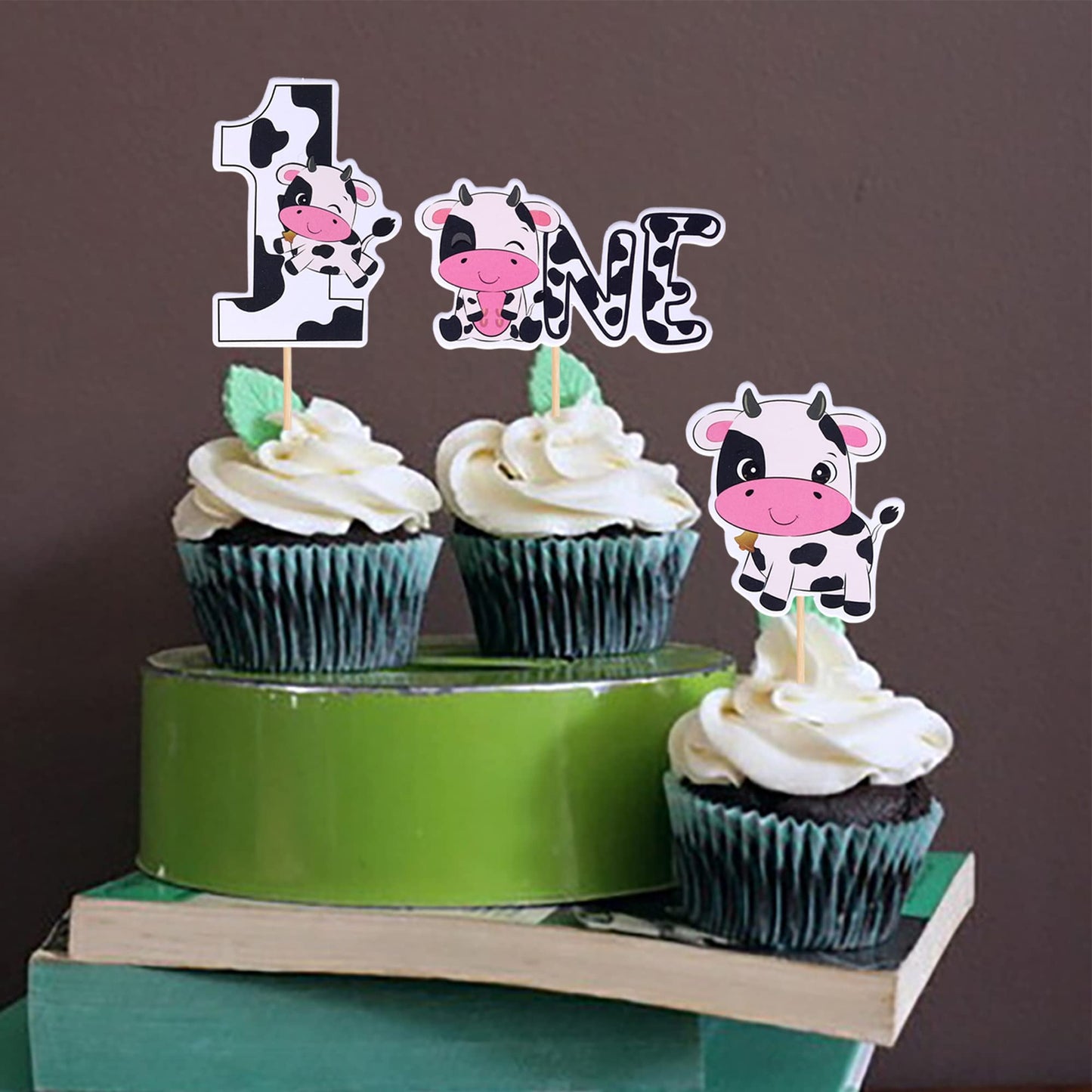 Rssta i Cupcake Toppers - 36 Pack Cow Farm Animals for 1st Birthday Baby Shower, Paper, Design 2, Model XM250-one