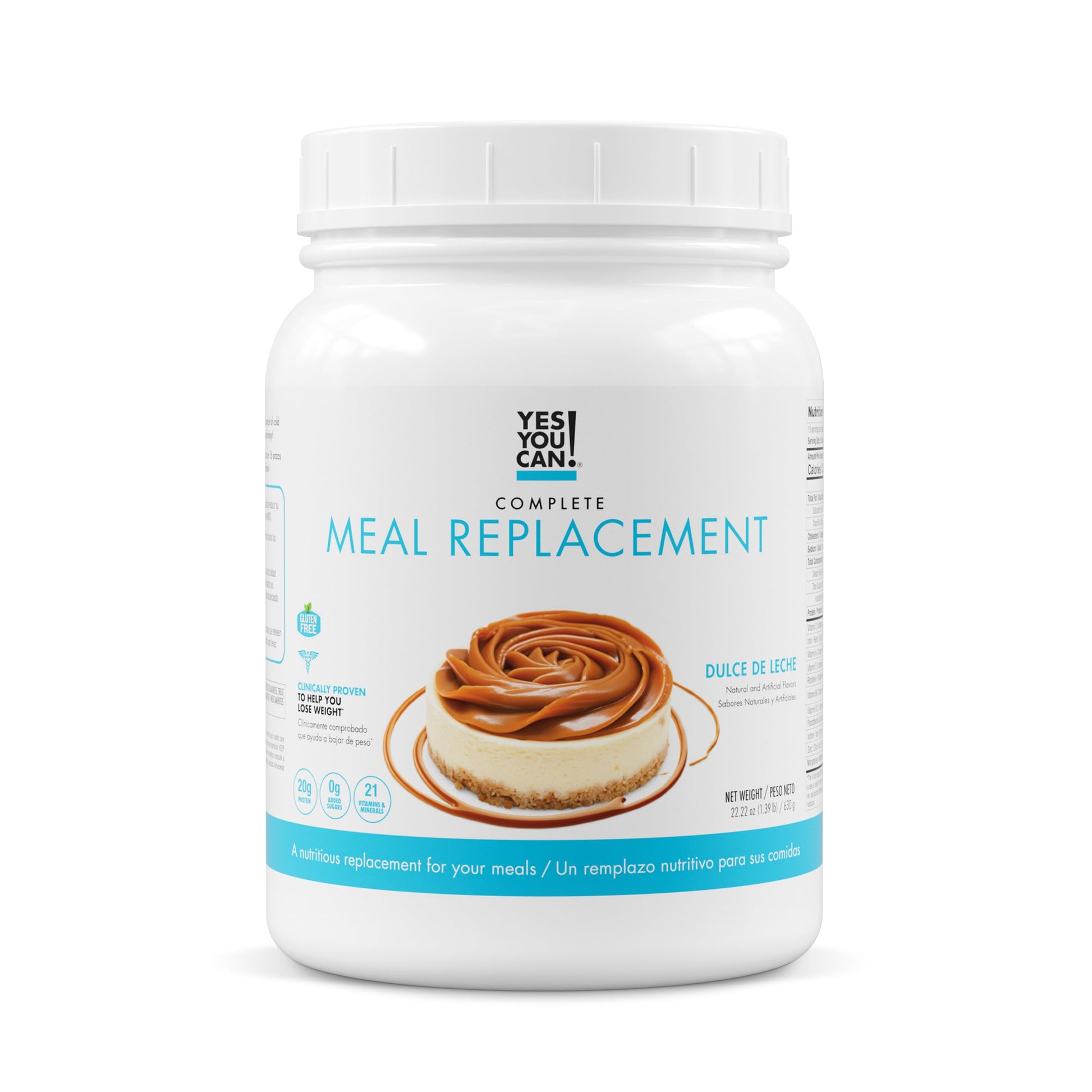 Yes You Can! Complete Meal Replacement Shake - 15 Servings, 20g Protein, 0g Added Sugars, Dulce De Leche Flavor