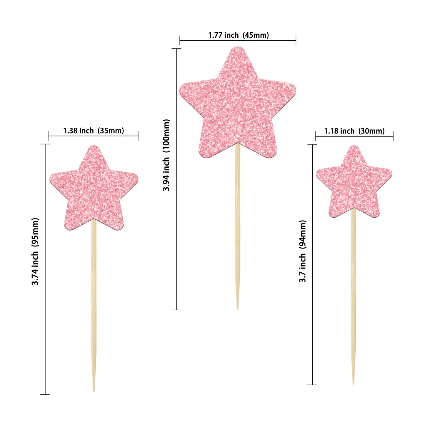 Gyufise 42Pcs Little Star Cupcake Toppers Pink Glitter Twinkle Star Cupcake Picks Wedding Engagement Bridal Shower Baby Shower B