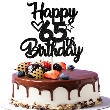 1 Pack Happy 65th Birthday Cake Topper Glitter Heart Star 65 Fabulous Cake Pick Birthday Sign Cake Decorations for Children 65th