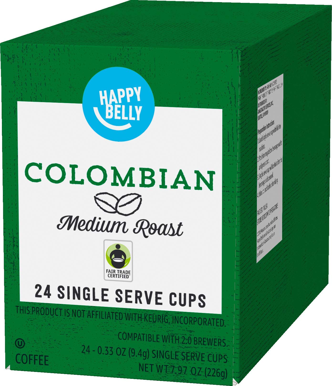 Happy Belly Colombian Medium Roast Coffee Pods, Compatible with Keurig 2.0, 24 Count