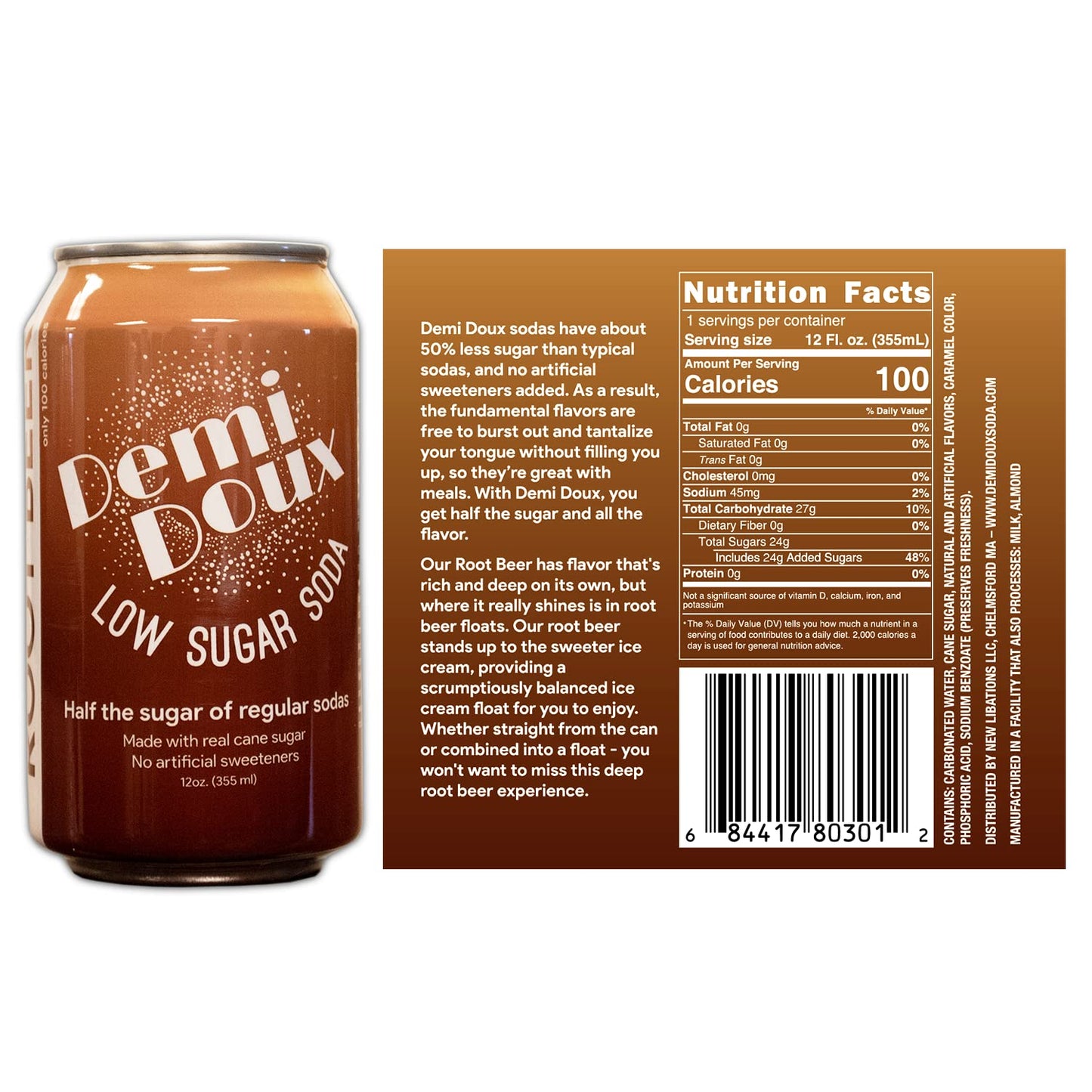Demi Doux Low Sugar Soda - Low Sugar Soft Drink, No Artificial Sweeteners (Mixed Flavors, 16-pack)