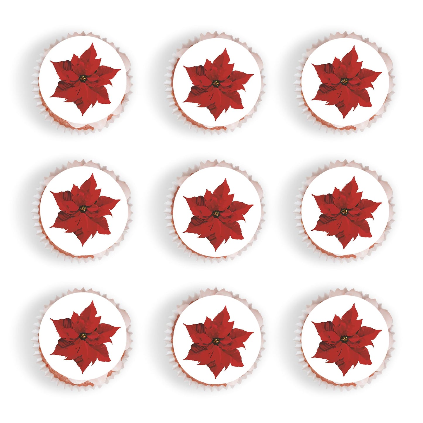 30Pcs Edible Inspired Design Poinsettia Flowers Christmas Cupcake Toppers Wafer Paper Christmas Themed Party Decorations Picks For Christmas Birthday Party Cake Decorations