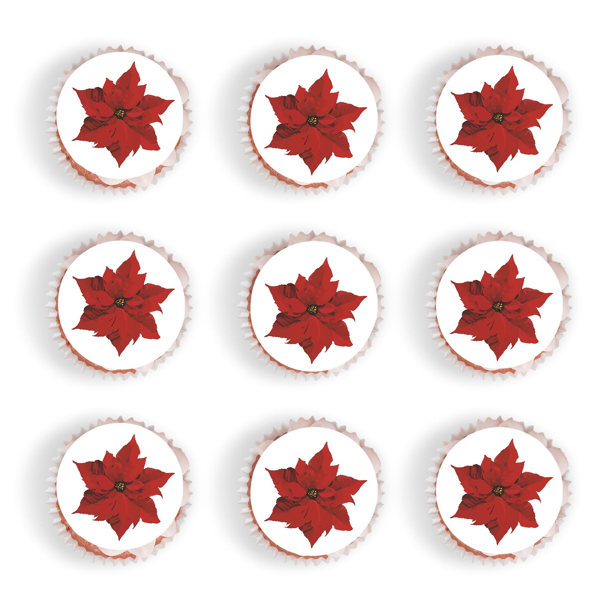 30Pcs Edible Inspired Design Poinsettia Flowers Christmas Cupcake Toppers Wafer Paper Christmas Themed Party Decorations Picks For Christmas Birthday Party Cake Decorations