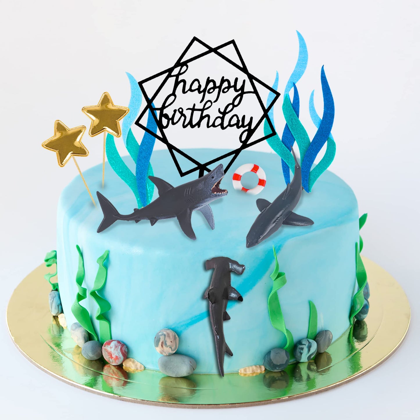 BANBALLON Shark Cake Topper Set - 9 Vibrant Shark Figurines for Kids Baby Shower Ocean Theme Birthday Party