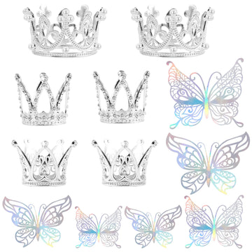 30 Pieces Mini Crown Cake Topper Small Silver Crown Mini Tiara With 3D Silver Butterfly Decoration For Flower Arrangements Crown