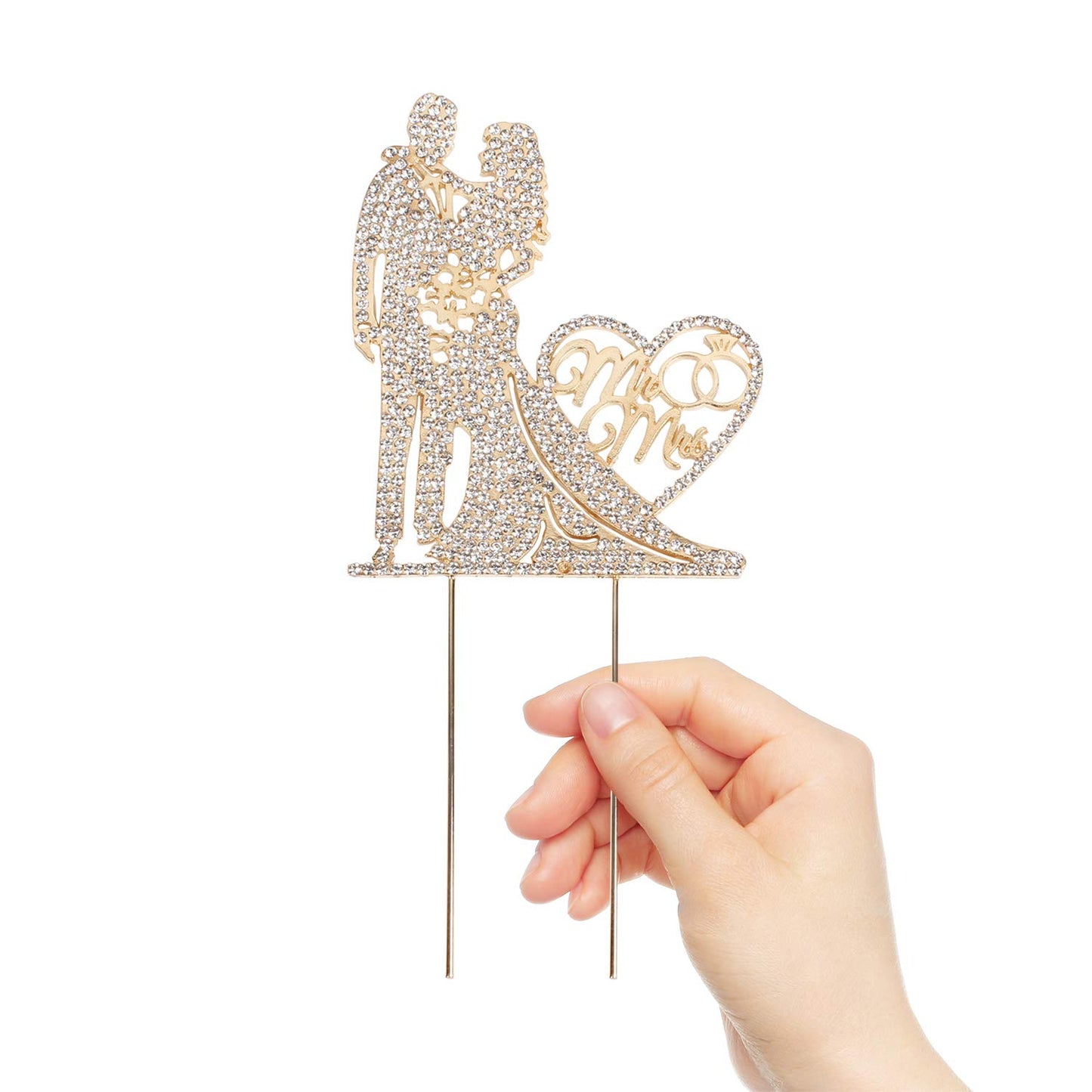Mr And Mrs Cake Topper Rhinestone Crystal Metal Love Wedding Cake Topper Funny Bride And Groom, Gold