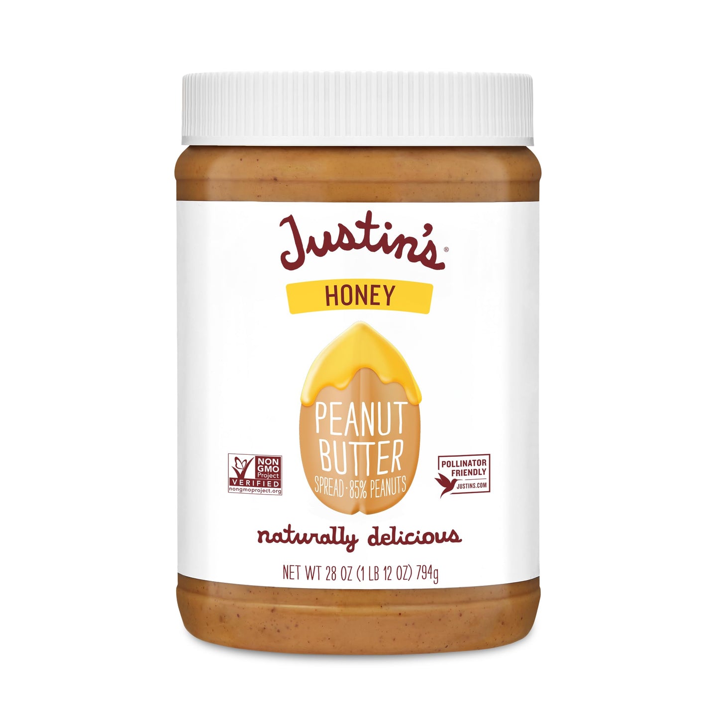 Justins Honey Peanut Butter, No Stir, Gluten-Free, 28 oz Jar