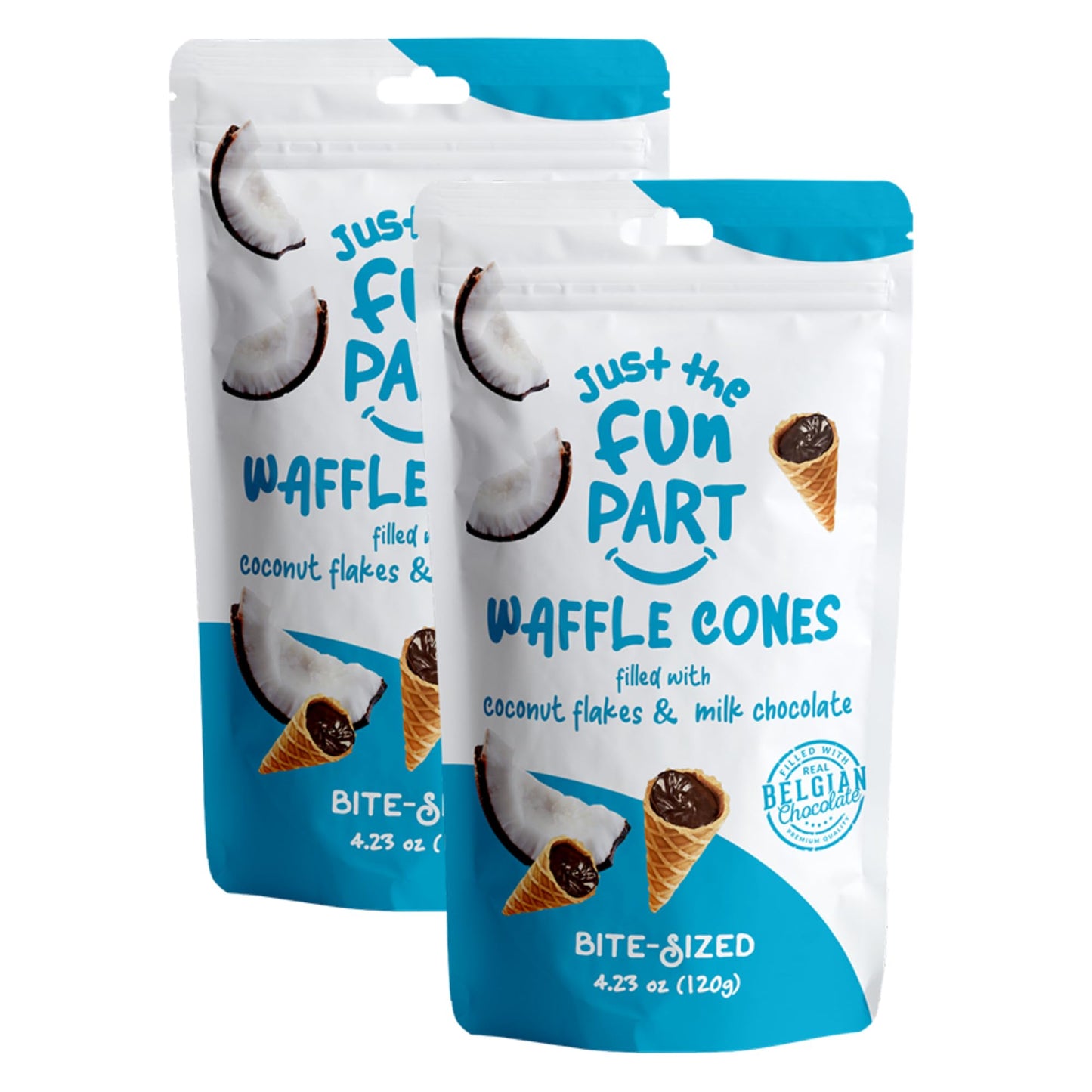 Just The Fun Part Waffle Cones Filled with Coconut Flakes & Milk Chocolate - 4.23 Ounce (Pack of 2) - Kosher Mini Waffle Cones