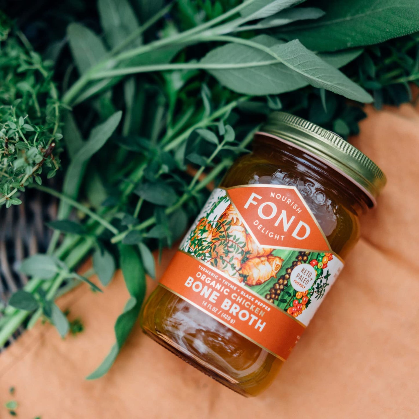 Fond Regenerative Pasture-Raised Chicken Bone Broth Infused With Organic Turmeric & Black Pepper – Slow-Simmered Chicken Broth For Rich Flavor, Nutrient-Dense, Artisan Quality – 14 Oz (8-Pack)