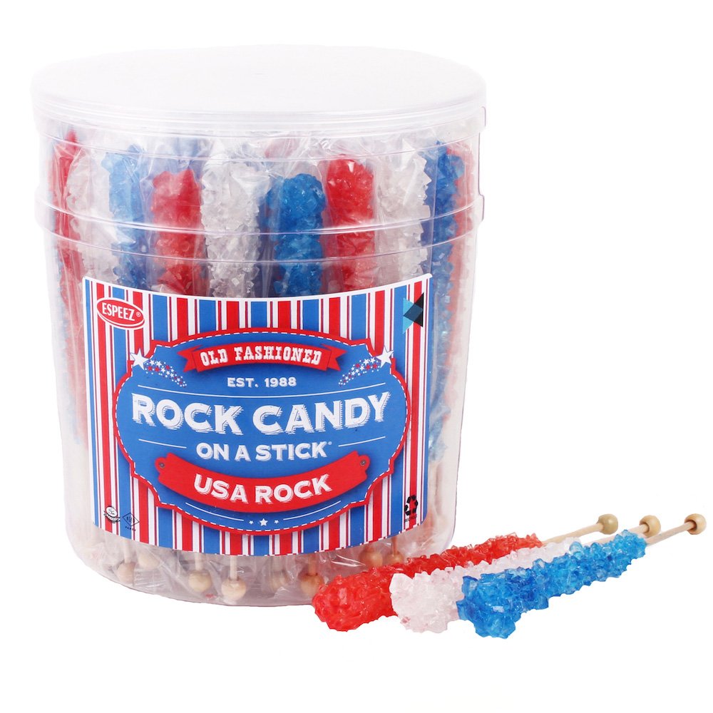 Espeez Extra Large Rock Candy Sticks, 48 Count, Red-White-Blue, Individually Wrapped for Parties and Events