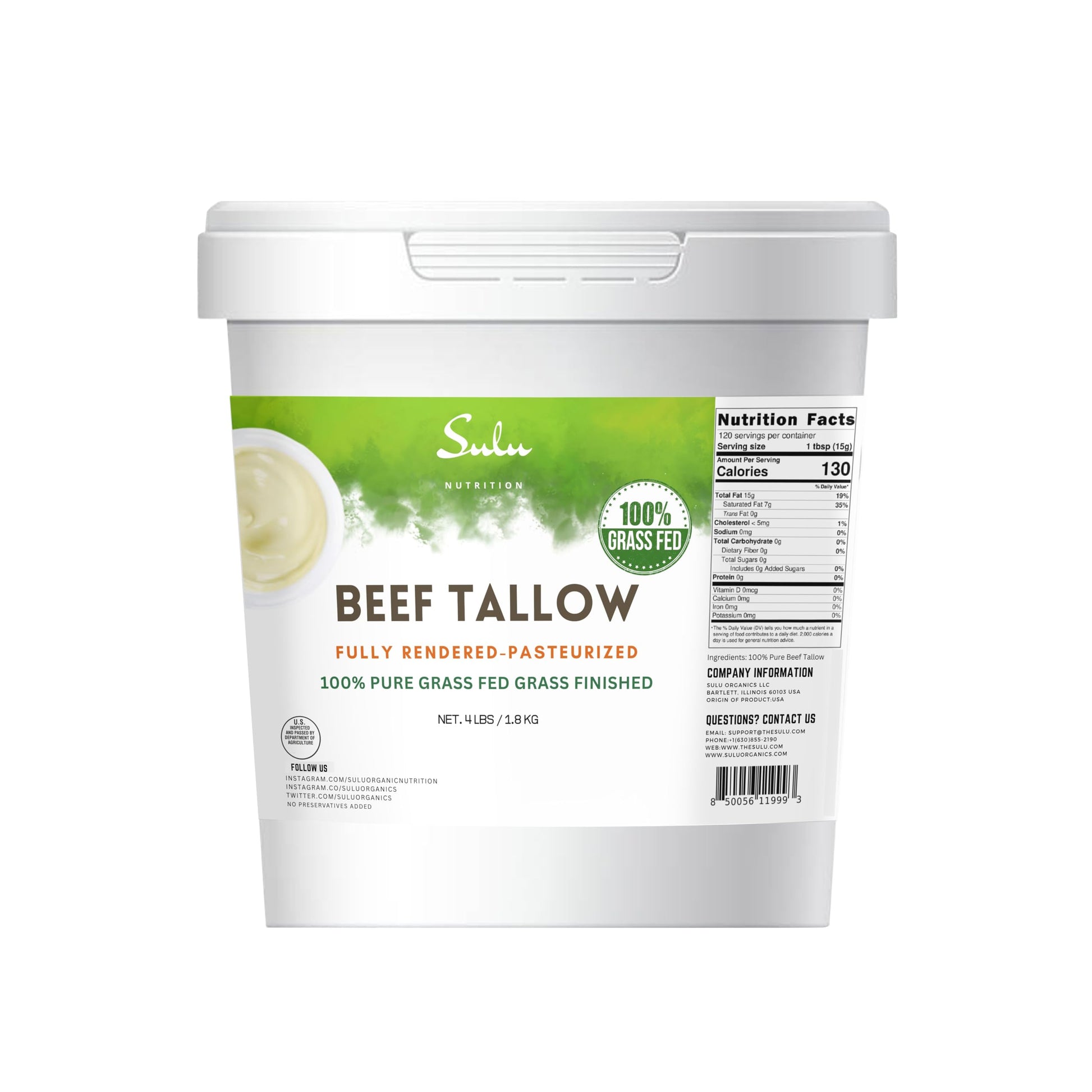 100% Pure Fully Rendered Grass Fed Grass Finished Beef Tallow-Food Grade (4 lbs)