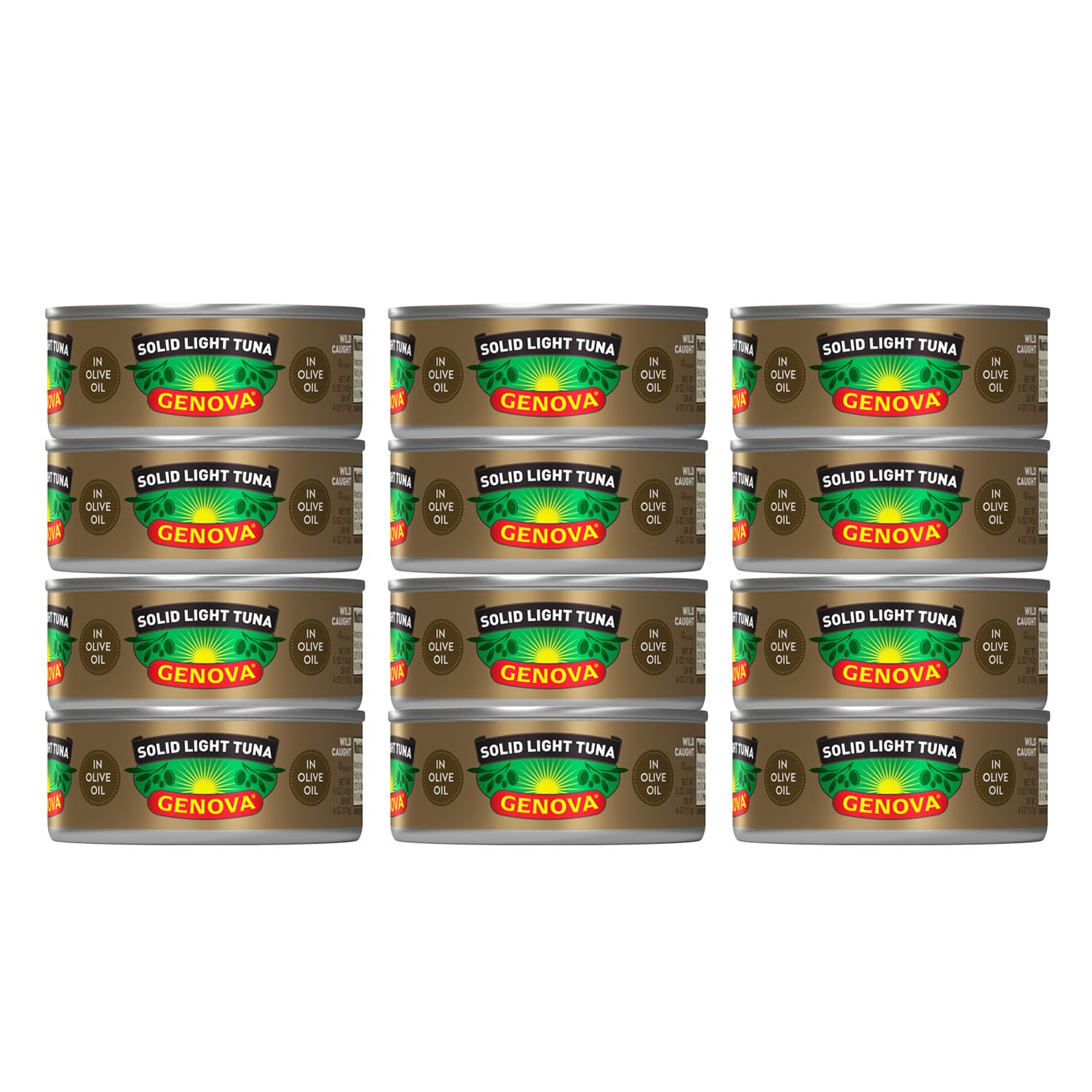 Genova Solid Light Tuna In Olive Oil, 5 Ounce Cans (Pack Of 12), Wild Caught Canned Tuna