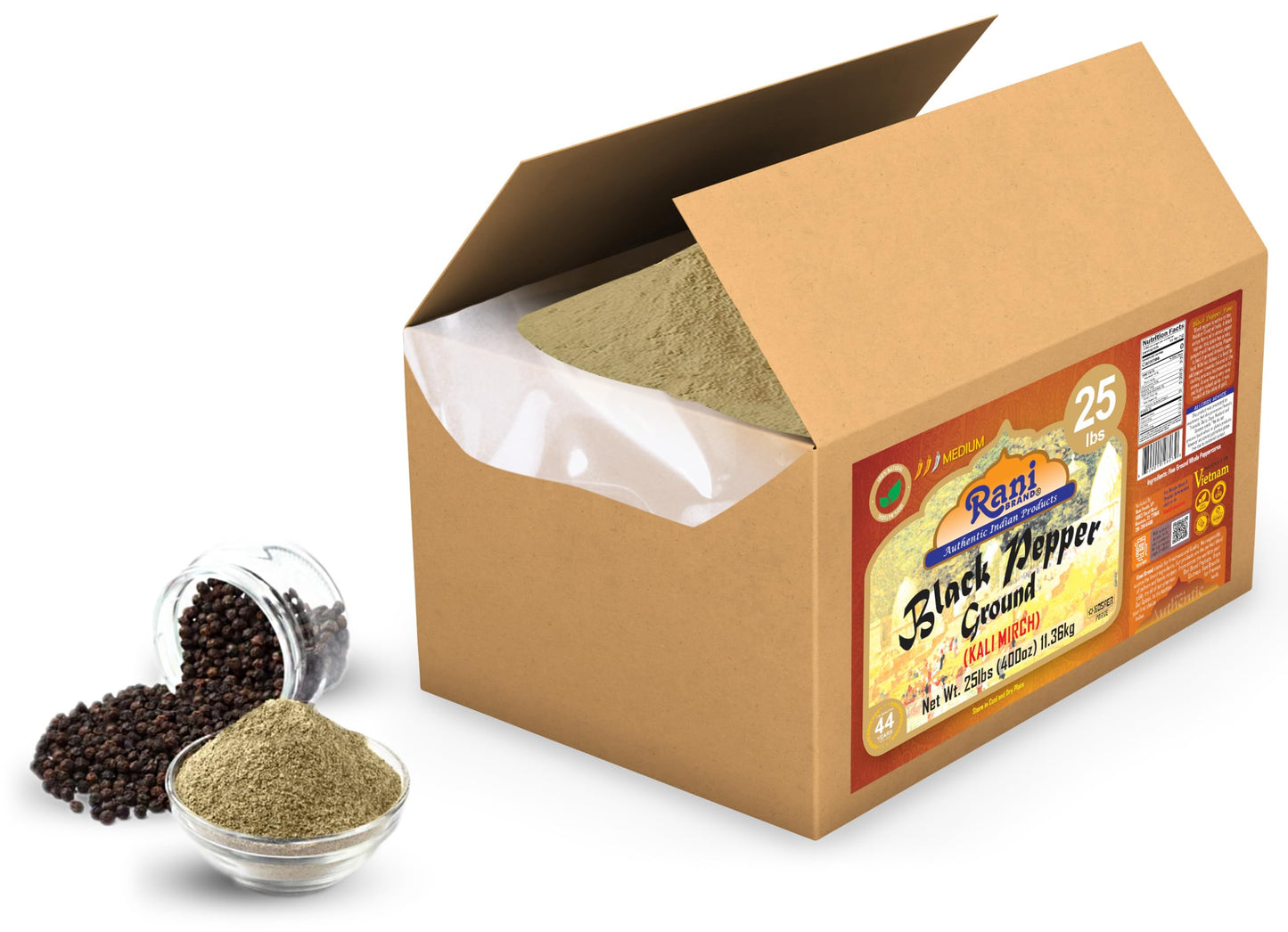 Rani Black Pepper Fine Powder 80 Mesh 400Oz (25Lbs) 11.36Kg Bulk Box ~ All Natural | Vegan | Gluten Friendly | Non-Gmo | Kosher