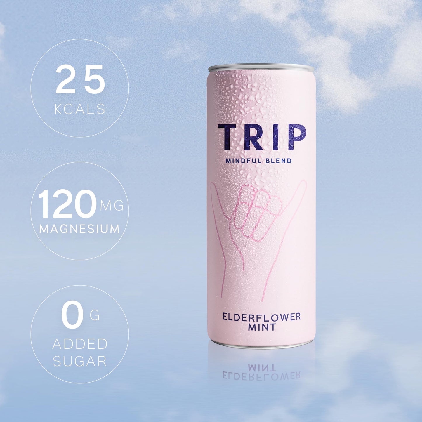 TRIP Mindful Blend Adaptogen Seltzer, Elderflower Mint, 12 Fl Oz (Pack of 12), Vegan, No Added Sugar