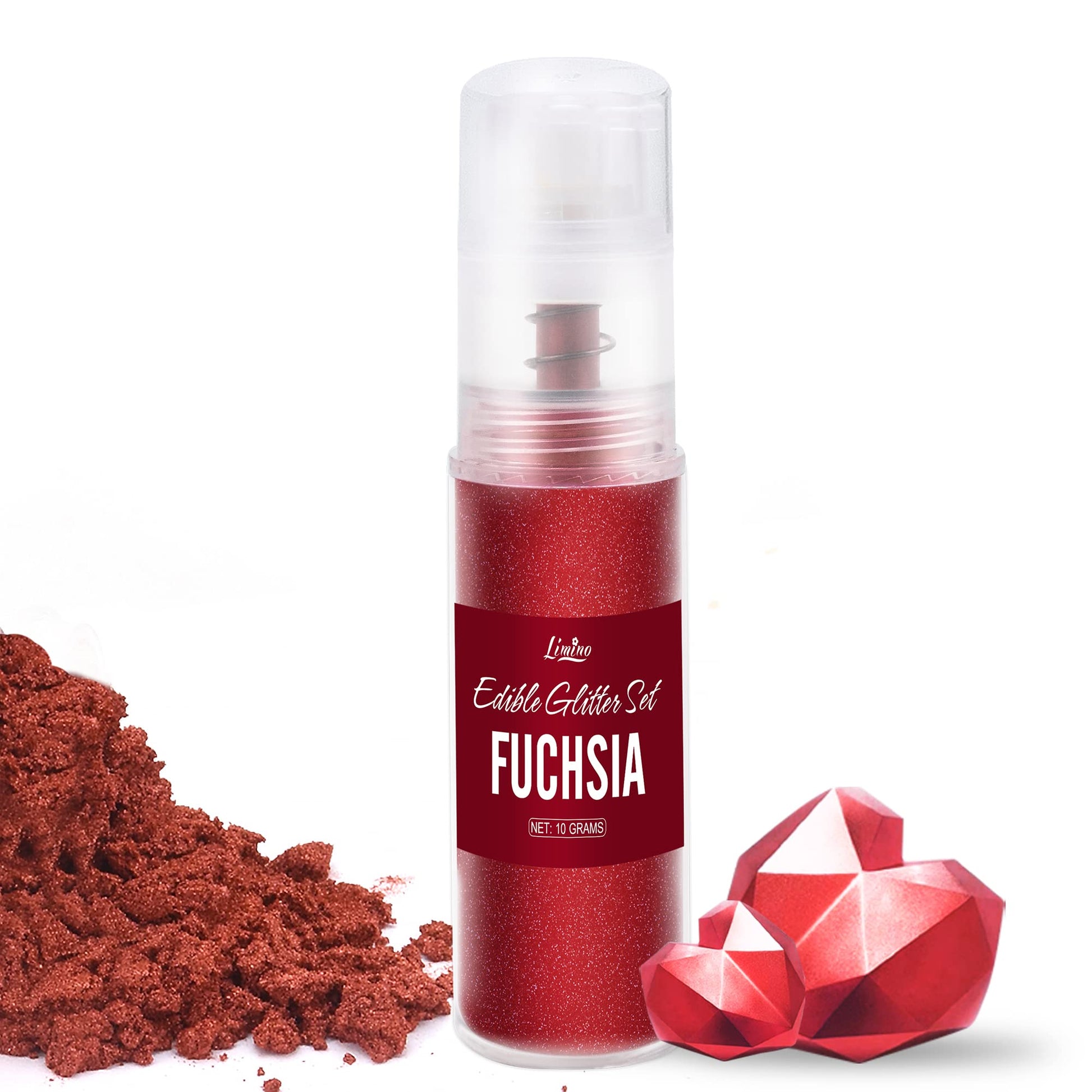 Limino Edible Glitter Spray - 10g Metallic Luster Dust for Baking, Cake Decorating, Drinks - Fuchsia