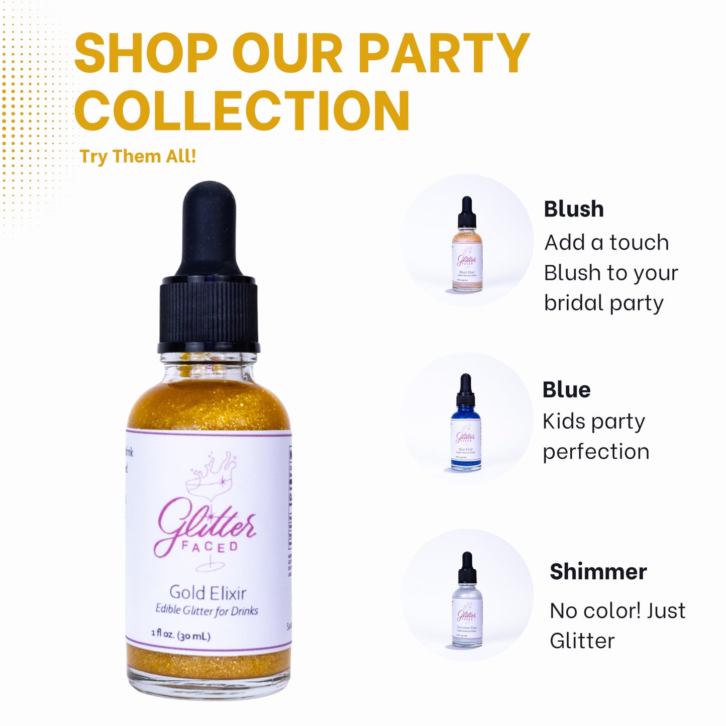 Glitter Faced Gold Edible Glitter For Galentines Cocktails & Mocktails, Mess-Free Glitter For 30 Drinks, Luster Dust Made From T