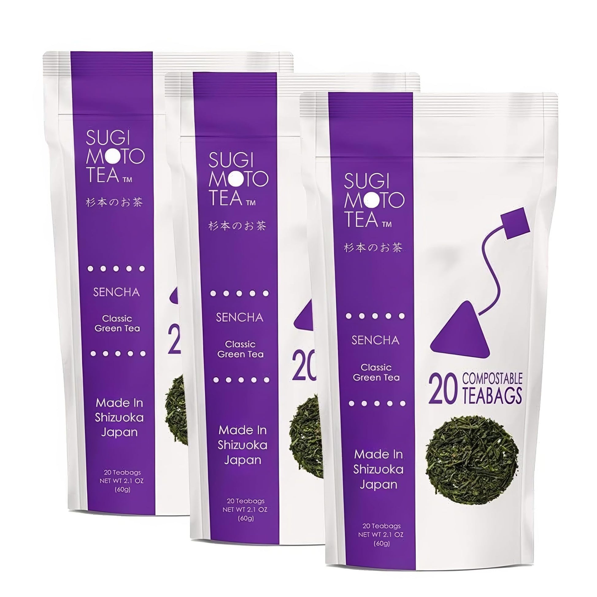 Sugimoto Tea Japanese Green Tea Bags 20 Count Pack Of 3, Traditional Deep Steamed Fukamushi Sencha Teas Made In Shizuoka Japan