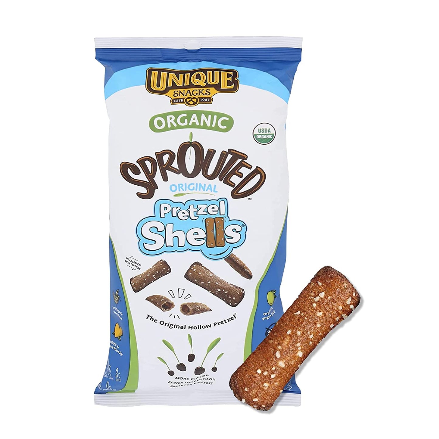 Unique Snacks Sprouted Pretzel Shells, Vegan, Non-GMO, 8 Oz. Bag, Pack of 3