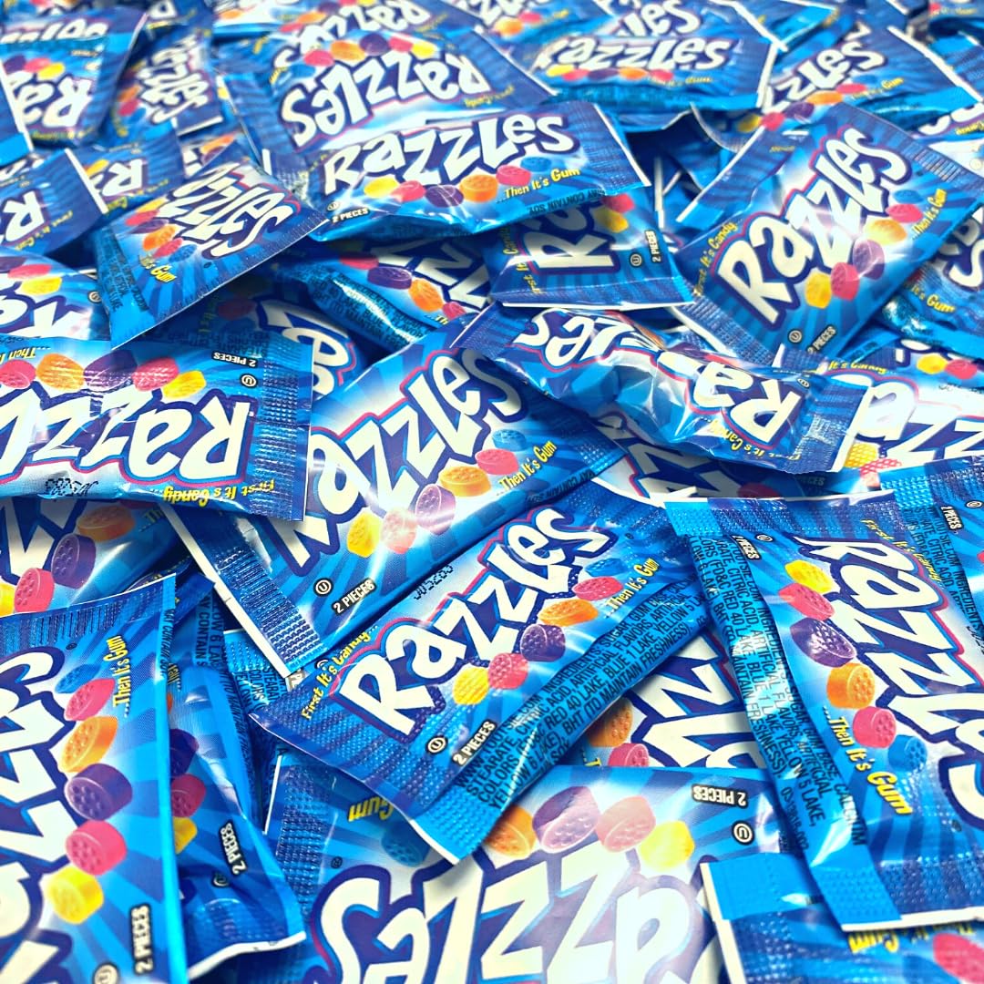 Snack Mountain Razzle Gum Candy, Retro Candy Gum in Bulk, 2-Piece Individually Wrapped Vintage Candy, Bulk Gum, Gum Pack, Variet