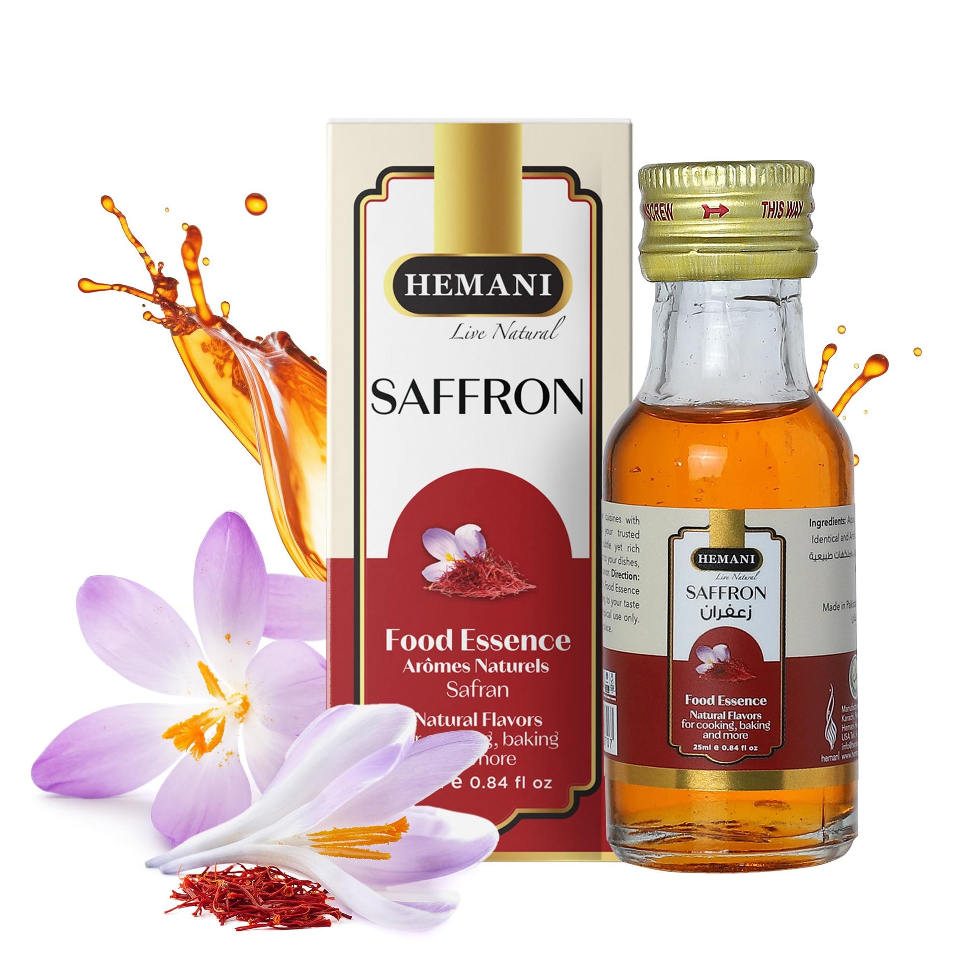 Hemani Saffron Food Essence 25 ml Halal - Natural, Concentrated, and Authentic Saffron Flavor for Cooking, Baking, and Making De