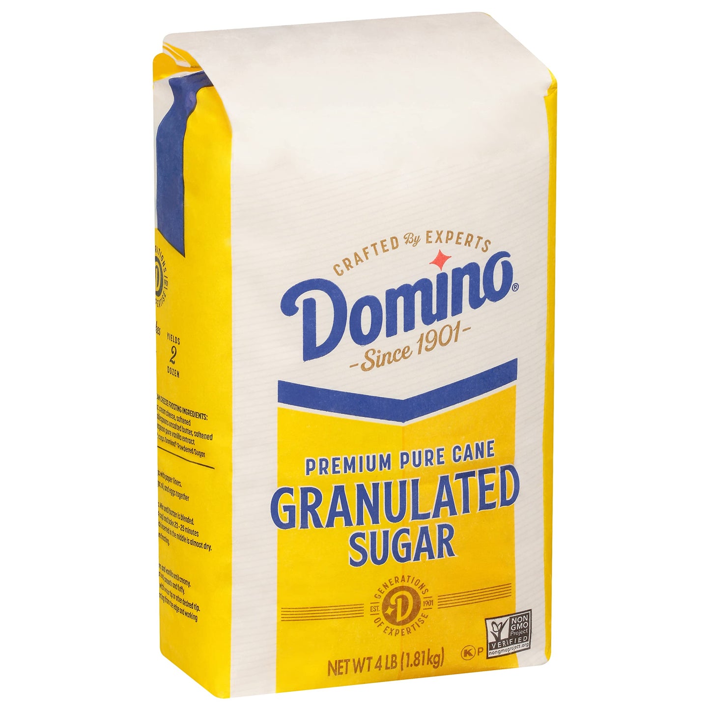 Domino Granulated Sugar  4 lb Bag of enhanced Pure Cane Sugar (Pack of 2) with Bonus Brand Recipe Card