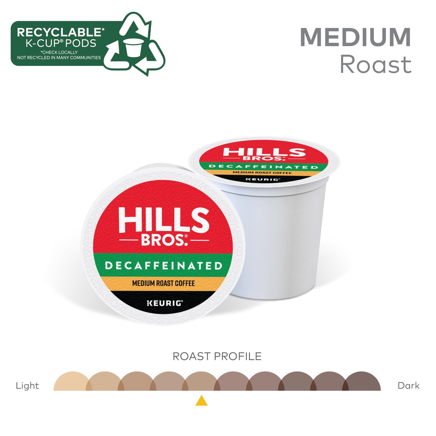 Hills Bros. Decaf Blend Keurig K-Cup Pods – Medium Roast, 12 Count, Kosher