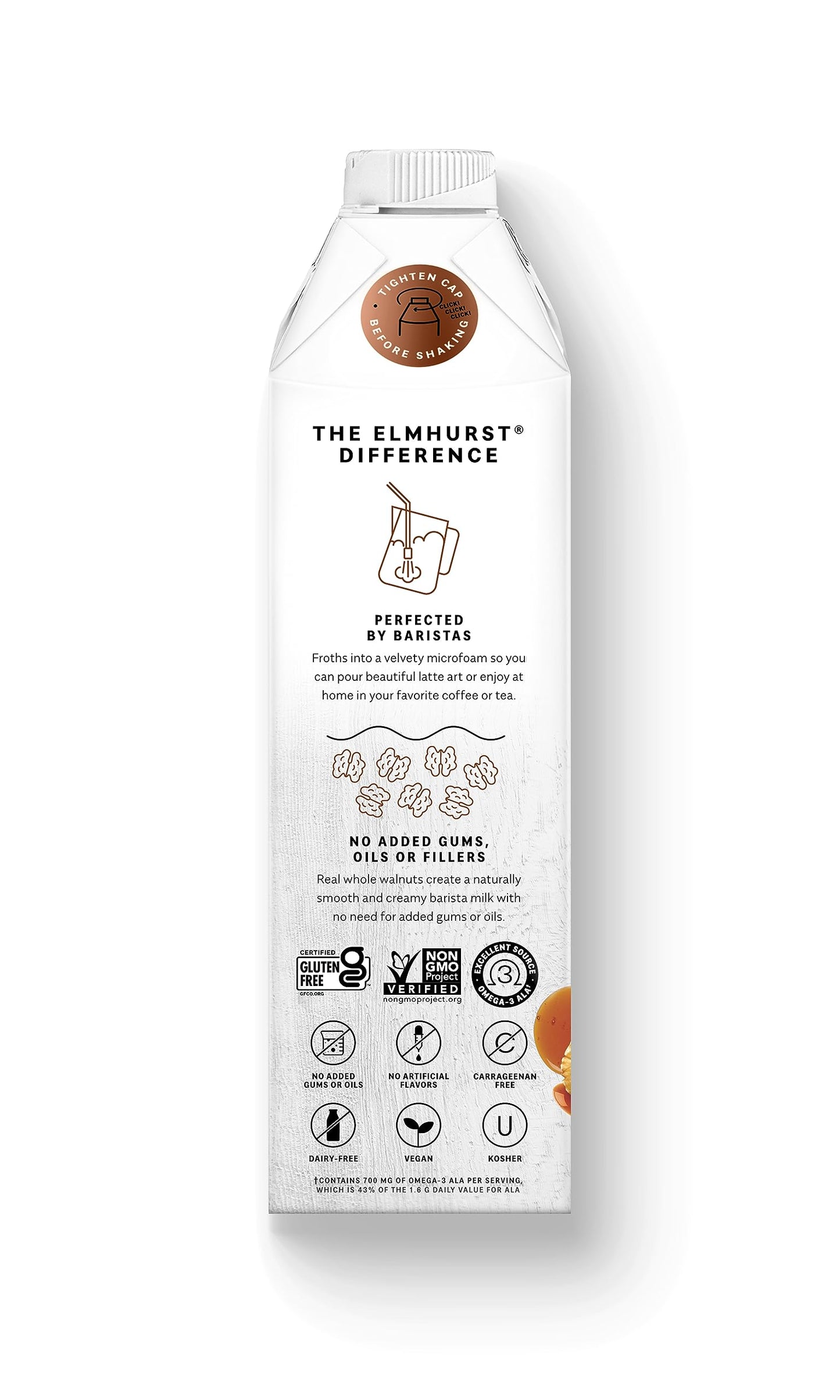 Elmhurst 1925 Maple Walnut Milk Barista Edition - 32 Ounce (Pack of 6) Plant-Based, Extra Creamy, Vegan, Dairy-Free, Non-GMO, Ko