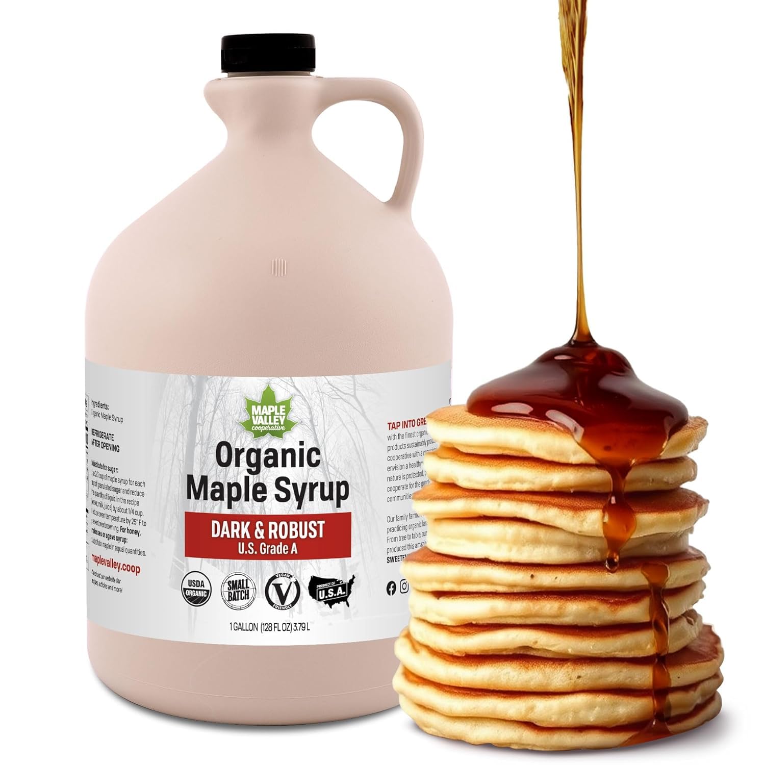 Maple Valley Organic Pure Maple Syrup  Dark & Robust Playter Than Pancake Syrup  Use For Coffee Or All-Natural Sugar Substitute In Cooking And Baking (128Oz Plastic Jug)