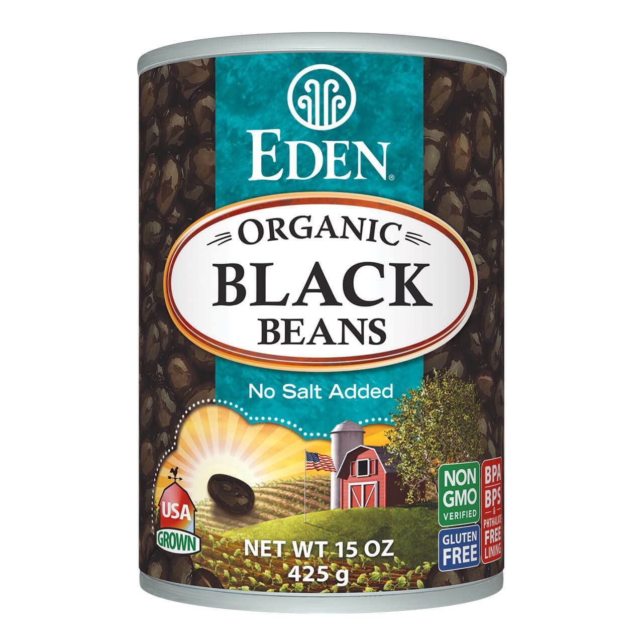 Eden Organic Black Beans, 15 oz Can, No Salt, Non-GMO, Gluten Free, Vegan, Kosher, U.S Grown, Heat and Serve, Macrobiotic, Turtl