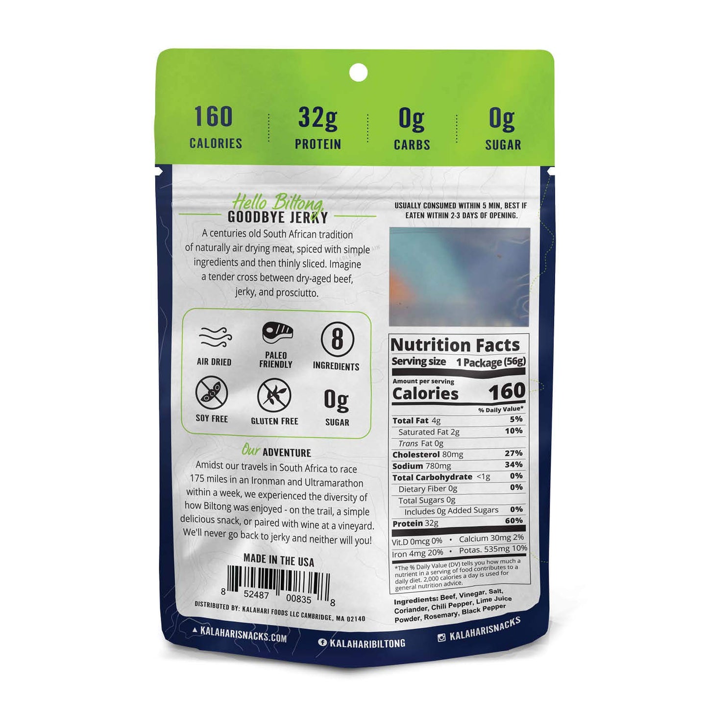 Lime Chili Kalahari Biltong, Air-Dried Thinly Sliced Beef, 2Oz (Pack Of 3), Sugar Free, Gluten Free, Keto & Paleo, High Protein