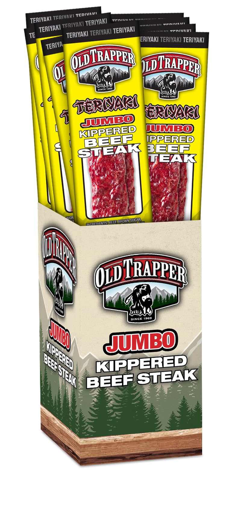 Old Trapper Kippered Steak, Teriyaki Flavor, Two-Ounce Individually Wrapped Packages, Savory And Sweet Savory Meat Snack For Bet