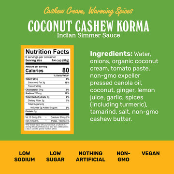 Brooklyn Delhi Coconut Cashew Korma | Indian Simmer Sauce With Cashew Cream And Warming Spices | Mild Enough For A Kid, Flavorfu